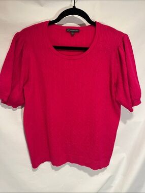 Adrianna Papell Hot Pink Cable Short Sleeve Sweater
